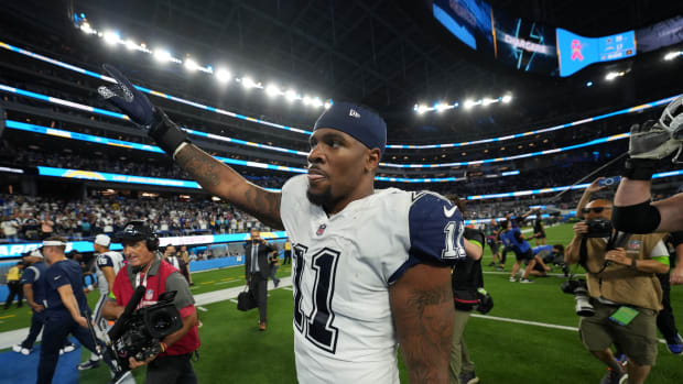 Dallas Cowboys linebacker Micah Parsons (11) leaves the field after the game against the Los Angeles Chargers at SoFi Stadium.
